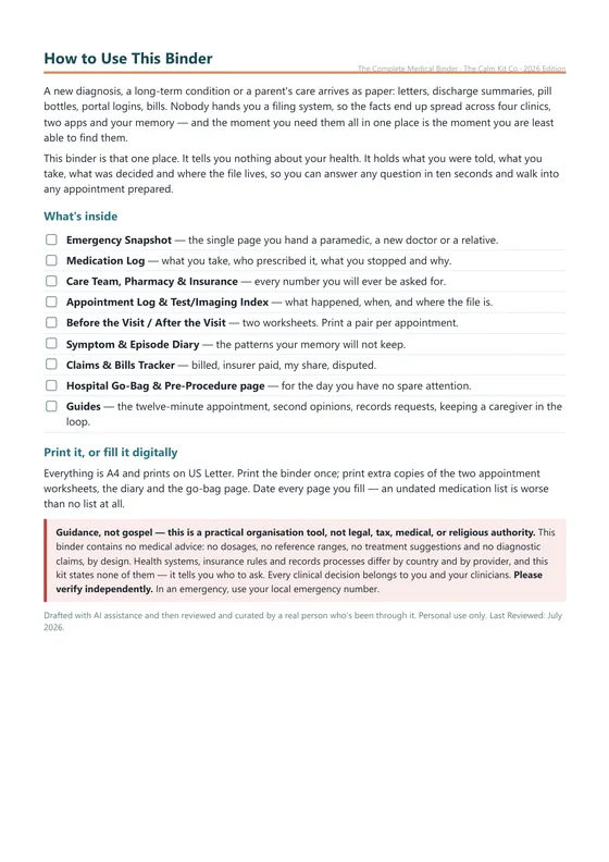 Real page from The Complete Medical Binder