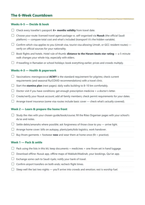 Real page from the Umrah Preparation Planner